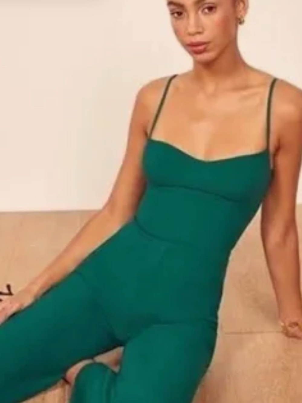 Reformation Jumpsuit Size 0 Emerald Green Smocked Back